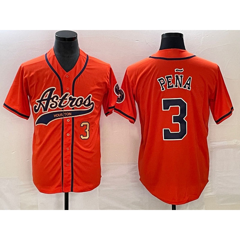 Boles Houston Astros #3 Jeremy Pena Number Orange  With Patch Cool Base Stitched Jersey