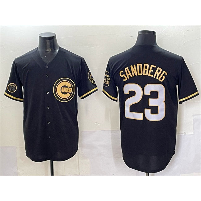 Boles  Chicago Cubs #23 Ryne Sandberg Black  Gold 'Ryne Sandberg Tribute' Vapor Limited V2 Stitched Jersey