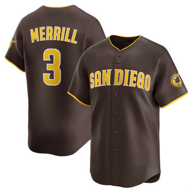 Boles  San Diego Padres #3 Jackson Merrill Brown  2024 Away Limited Stitched Jersey