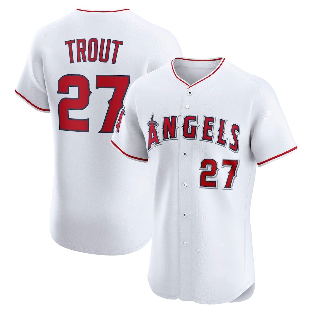 Boles Los Angeles Angels #27 Mike Trout White  Home Elite Player Jersey