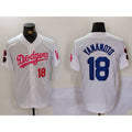 Boles Los Angeles Dodgers #18 Yoshinobu Yamamoto White Pink  Vin & Kobe Patch Stitched Jerseys
