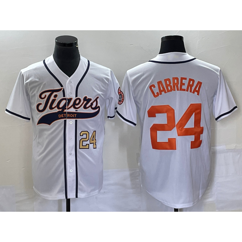 Boles Detroit Tigers #24 Miguel Cabrera Number White  Cool Base Stitched Jersey