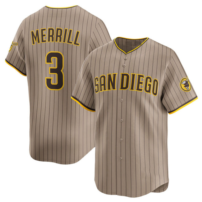 Boles  San Diego Padres #3 Jackson Merrill Tan  2024 Alternate Limited Stitched Jersey