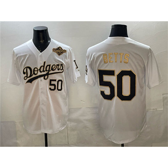 Boles Los Angeles Dodgers #50 Mookie Betts White Gold  2025 World Series Patch Limited Stitched Jersey