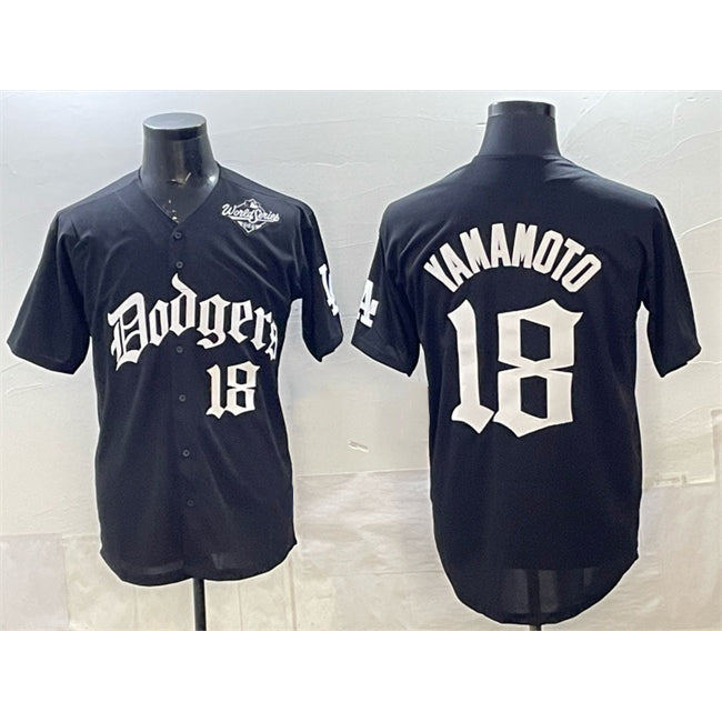 Boles Los Angeles Dodgers #18 Yoshinobu Yamamoto Black  2025 LA Gothic Style With 2025 World Series Patch Vapor Premier Limited Stitched Jersey