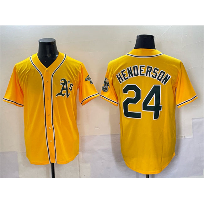 Boles  Oakland Athletics  #24 Rickey Henderson Yellow  With Patch Stitched Baseball Jersey