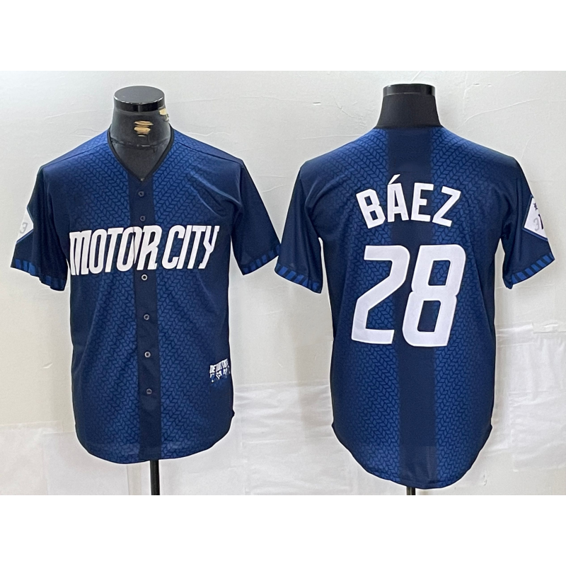 Boles Detroit Tigers #28 Javier Baez 2024 Navy  City Connect Cool Base Limited Stitched Jersey