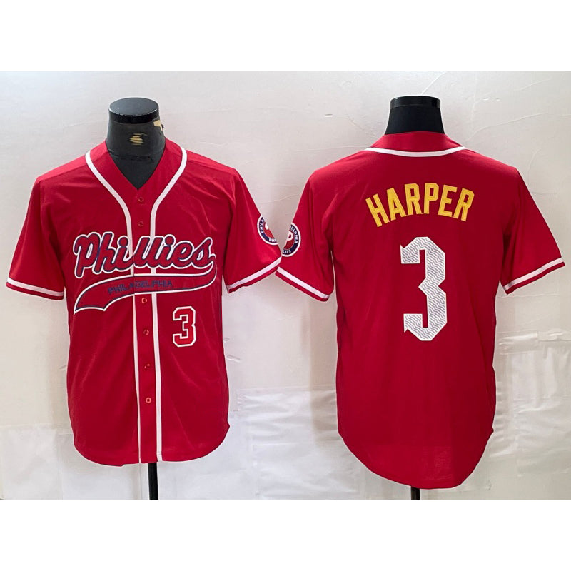 Boles  Philadelphia Phillies #3 Bryce Harper Number Red  Cool Base Stitched Jersey 2