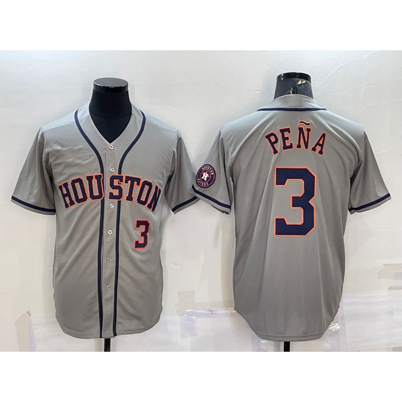 Boles Houston Astros #3 Jeremy Pena Number Grey  With Patch Stitched Cool Base Jersey