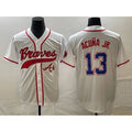 Boles Atlanta Braves #13 Ronald Acuna Jr White  Cool Base With Patch Stitched Jersey 2