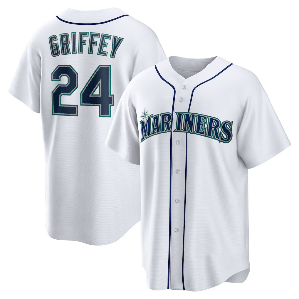 Boles Seattle Mariners #24 Ken Griffey Jr. White  Retired Player Replica Jersey