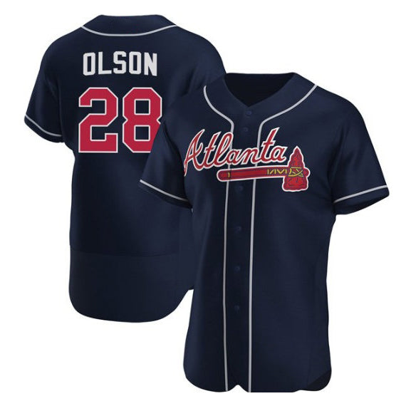 Boles Atlanta Braves #28 Matt Olson Navy  Flex Base Stitched Jersey