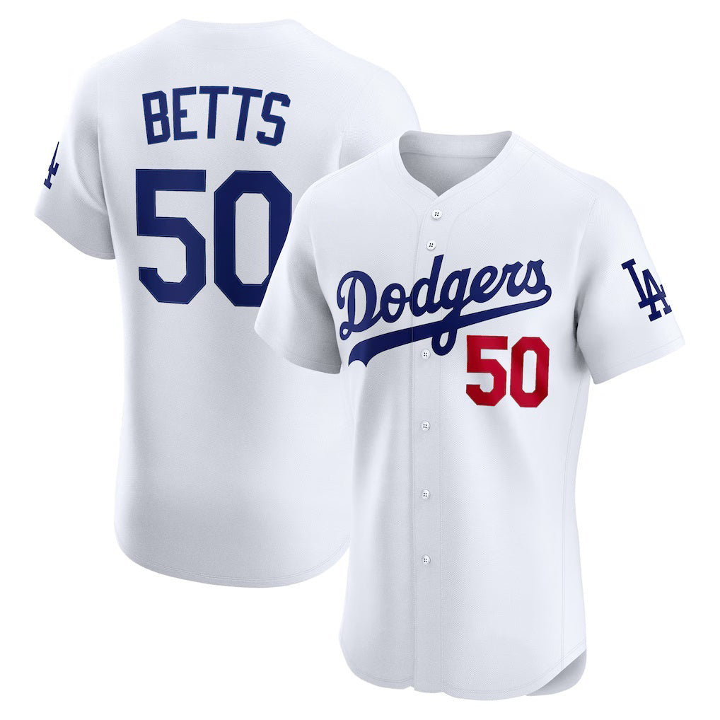 Boles Los Angeles Dodgers #50 Mookie Betts White  Home Elite Player Jersey
