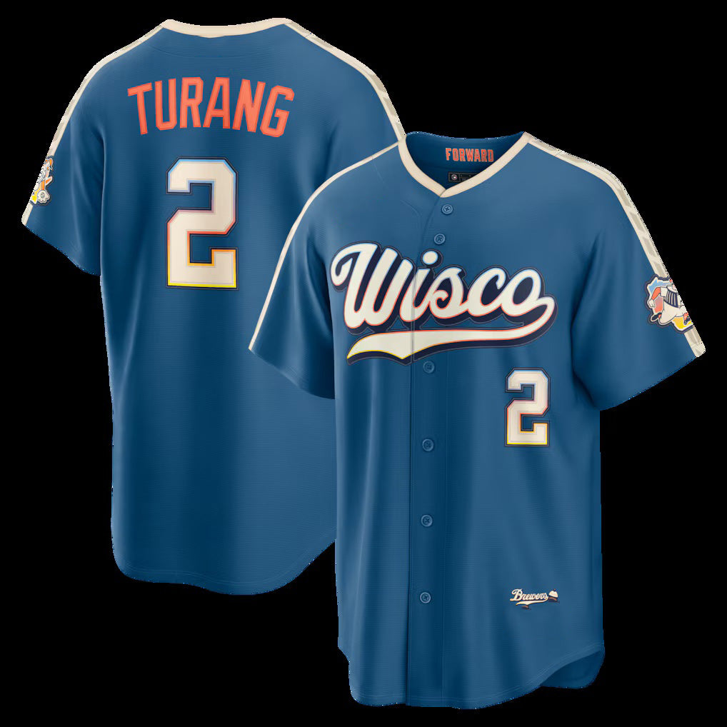 Boles    Milwaukee Brewers #2 Brice Turang Mineral Blue  2026 City Connect Stadium Jersey