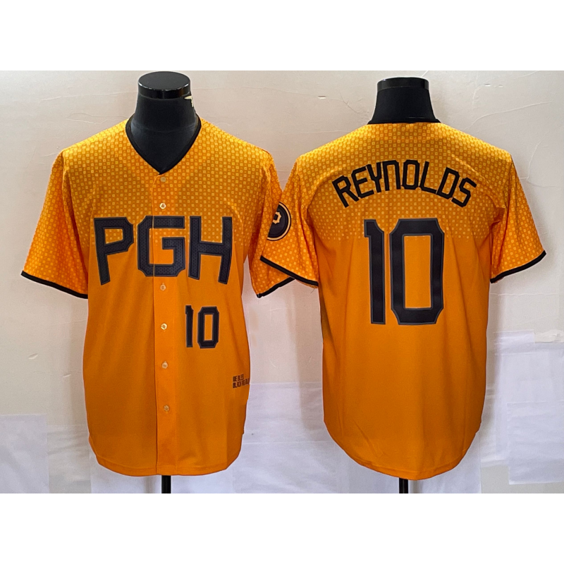 Boles  Pittsburgh Pirates #10 Bryan Reynolds Number Gold  2023 City Connect Stitched Jersey 2