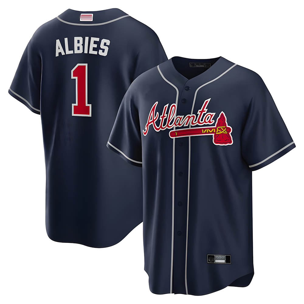 Boles A.Braves #1 Ozzie Albies Player Navy Alternate Stitched Jerseys