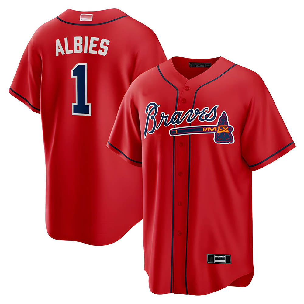 Boles A.Braves #1 Ozzie Albies Player Red Alternate Stitched Jerseys