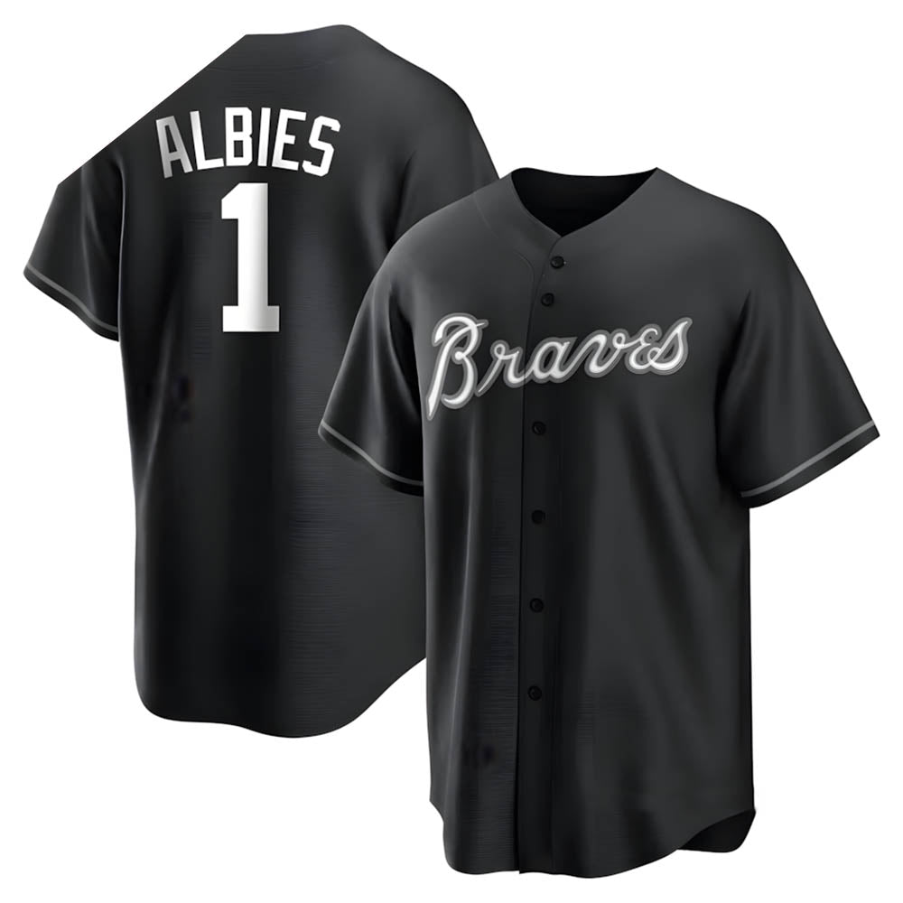 Boles A.Braves #1 Ozzie Albies Player Black&White Replica Stitched Jerseys