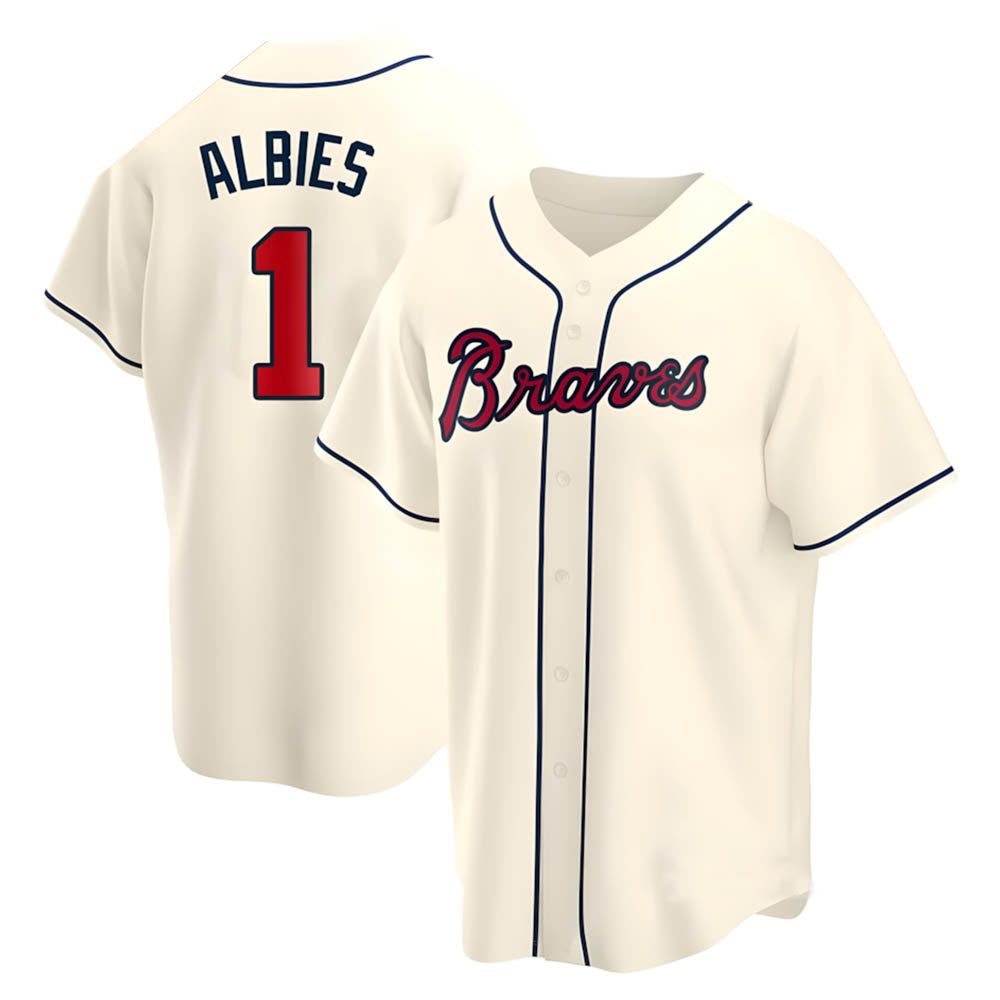 Boles A.Braves #1 Ozzie Albies Player Cream Replica Alternate Stitched Jerseys