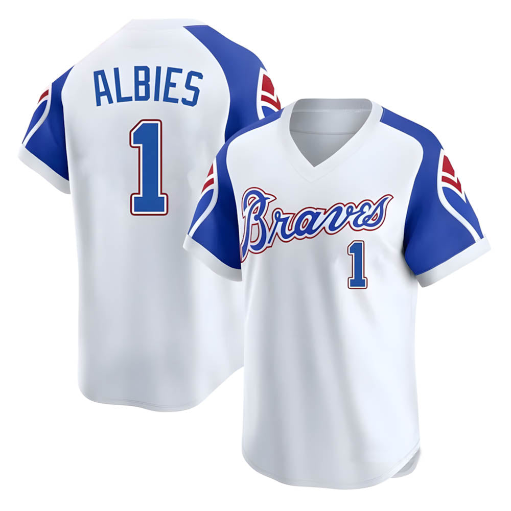 Boles A.Braves #1 Ozzie Albies Player White Limited Throwback Cooperstown Collection Stitched Jerseys