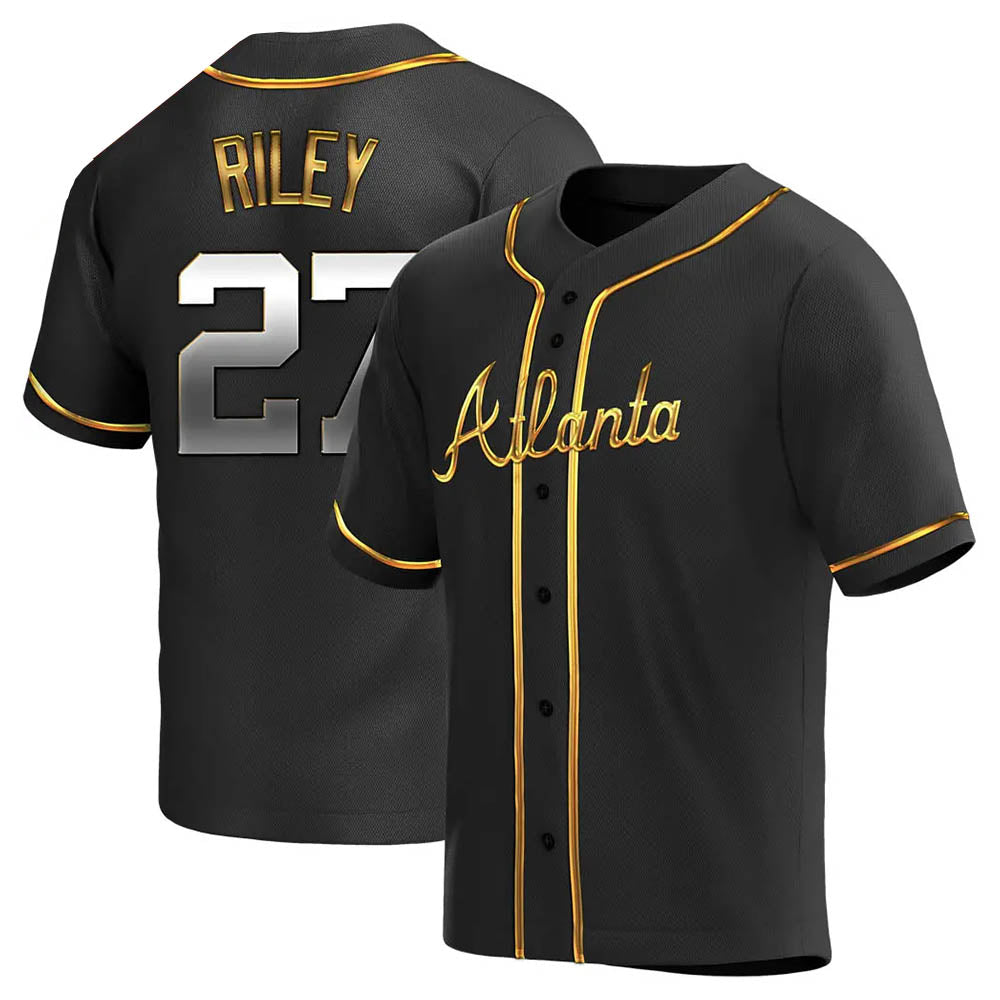Boles A.Braves #27 Austin Riley Player Black&Gold Replica en Alternate Stitched Jerseys