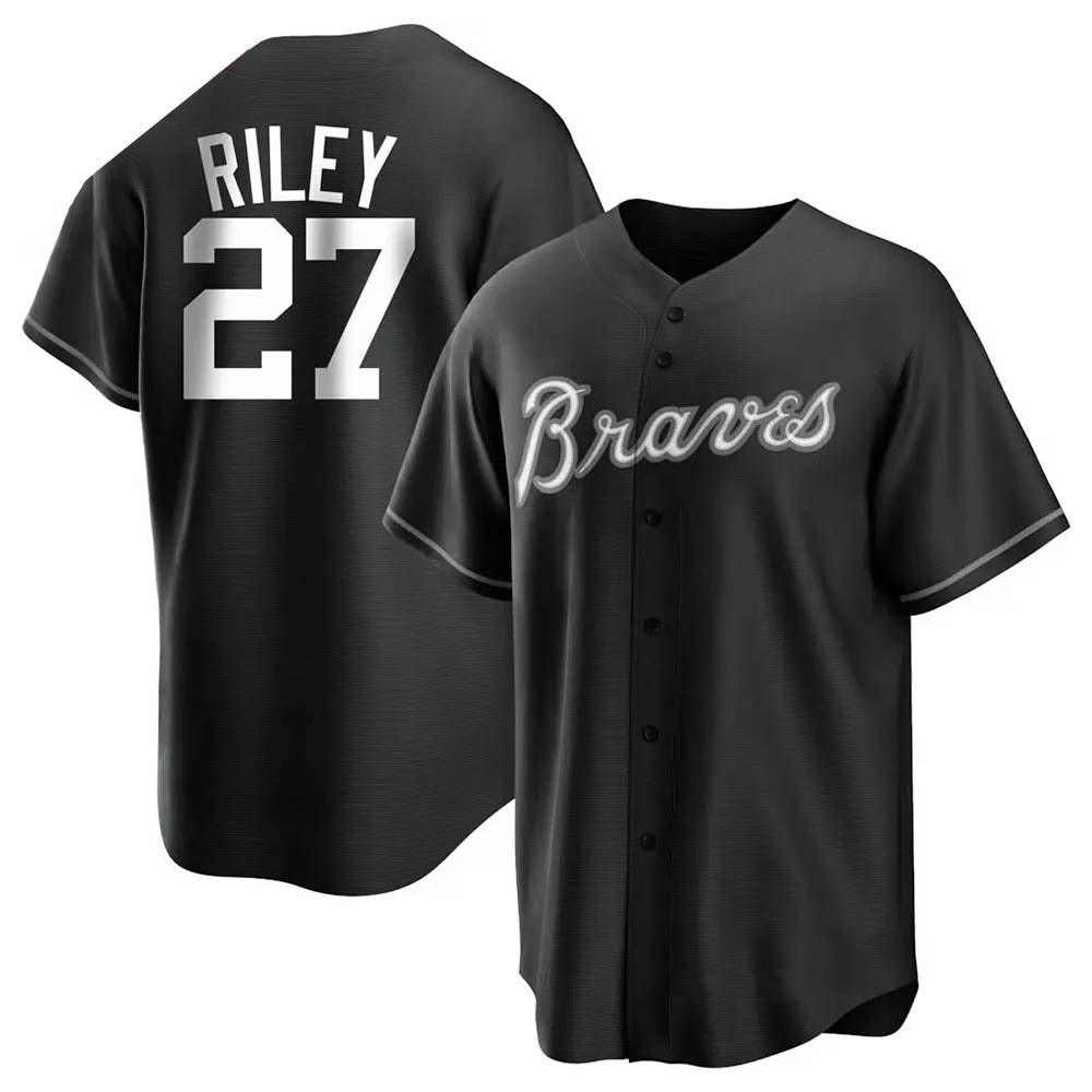 Boles A.Braves #27 Austin Riley Player Black&White Replica Stitched Jerseys