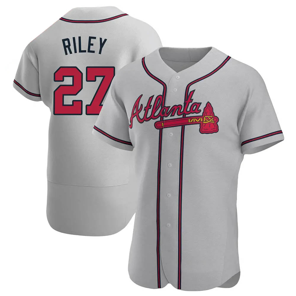 Boles A.Braves #27 Austin Riley Player Gray Authentic Road Stitched Jerseys