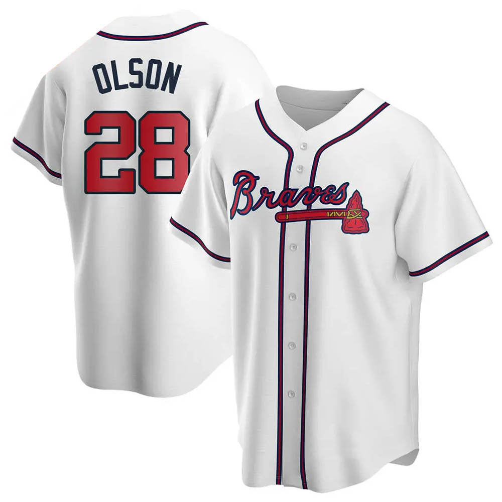 Boles A.Braves #28 Matt Olson Player White Replica Home Stitched Jerseys