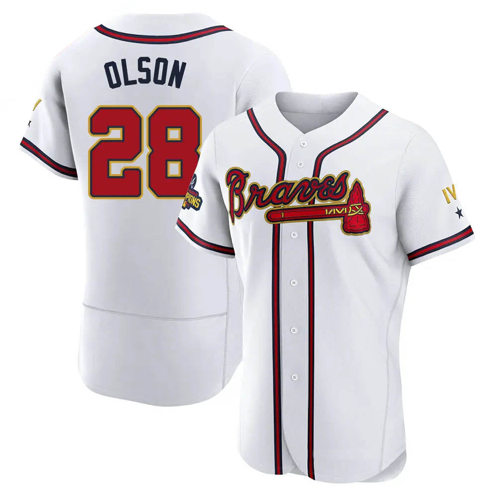 Boles A.Braves #28 Matt Olson Player White&Gold Authentic Program Stitched Jerseys