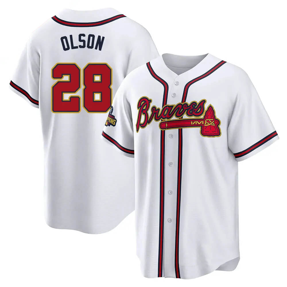 Boles A.Braves #28 Matt Olson Player White&Gold Replica Program Stitched Jerseys
