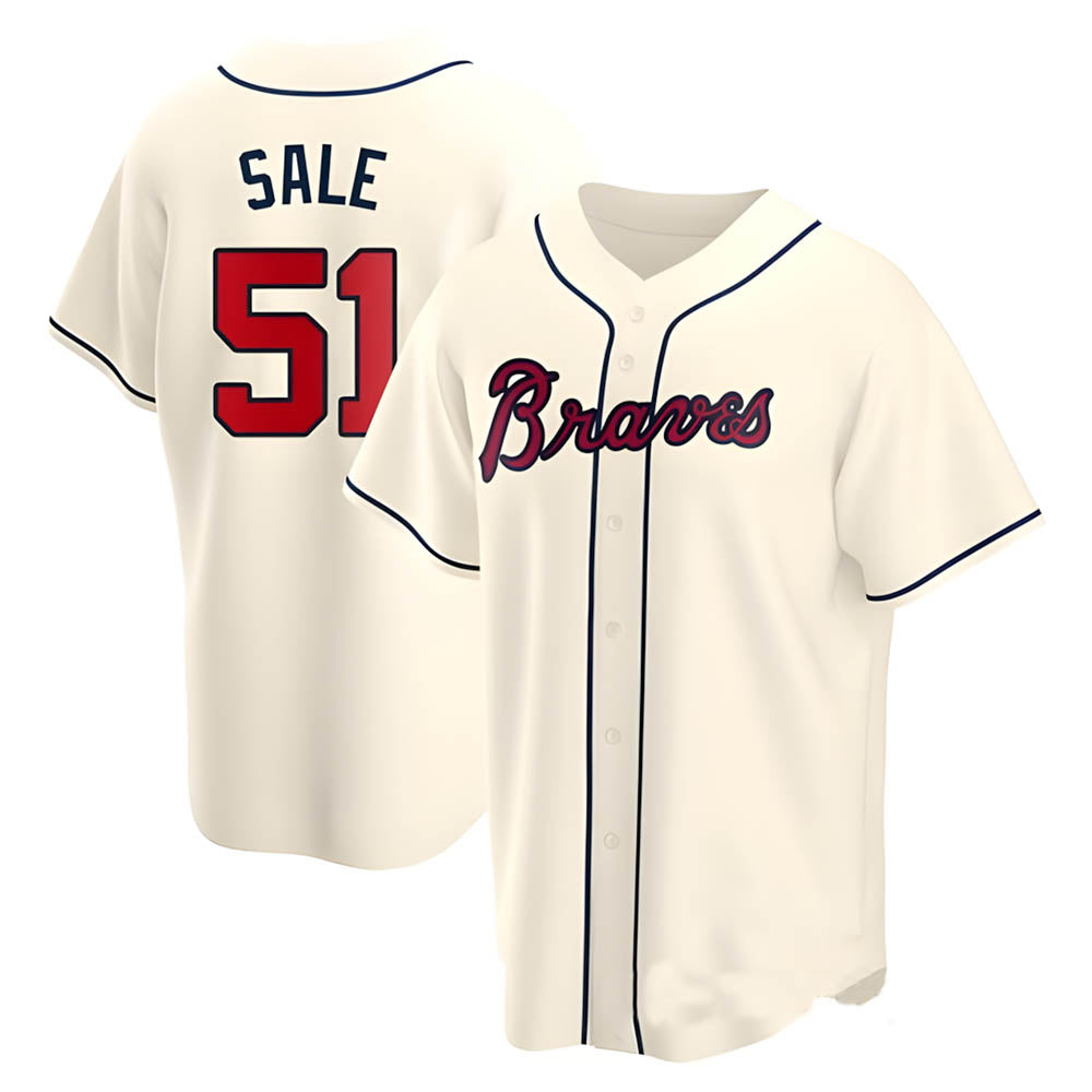 Boles A.Braves #51 Chris Sale Player Cream Alternate Replica Stitched Jerseys
