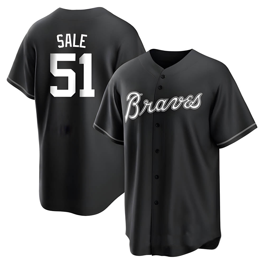 Boles A.Braves #51 Chris Sale Player White&Black Replica Stitched Jerseys