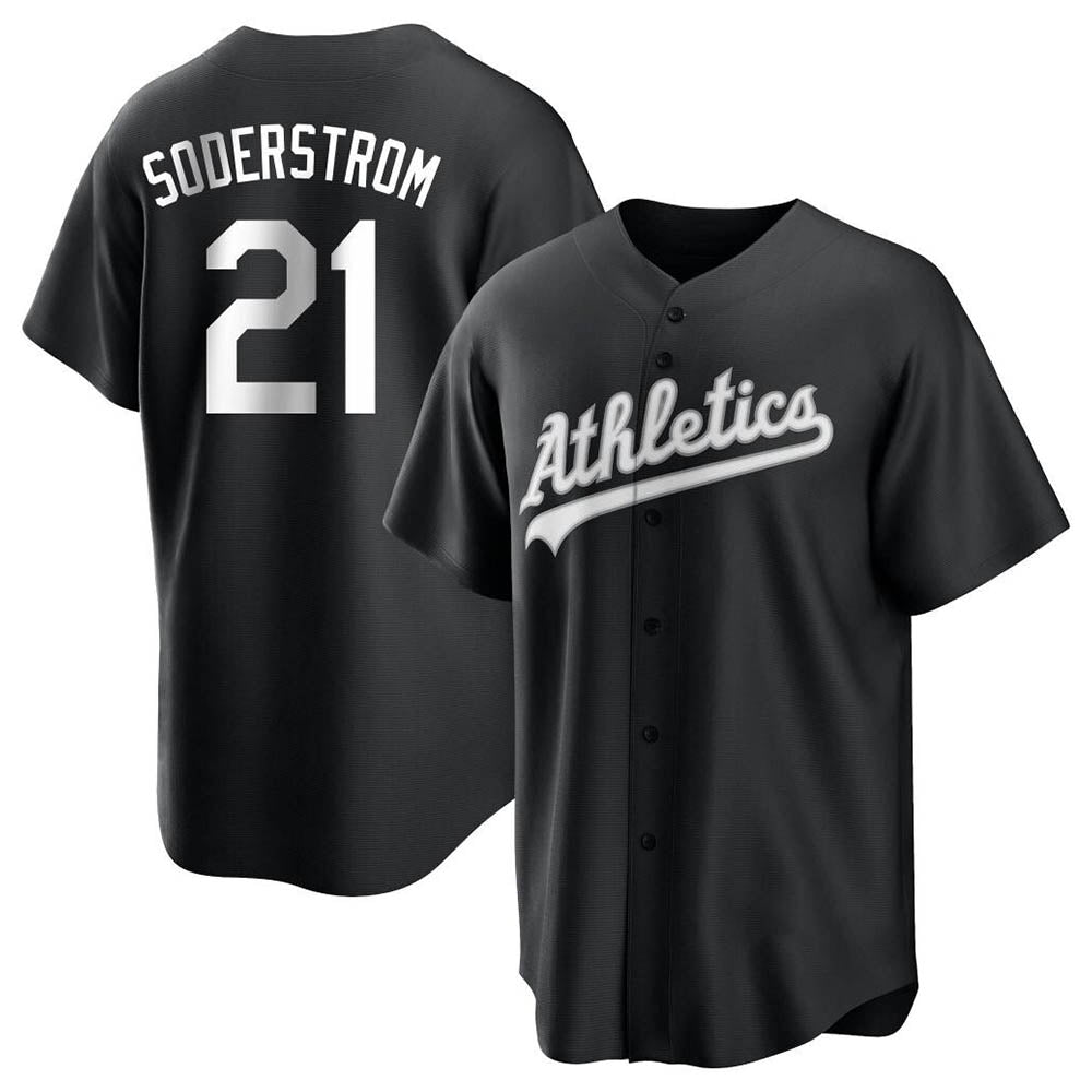 Boles Athletics #21 Tyler Soderstrom Player Black&White Replica Stitched Jersey