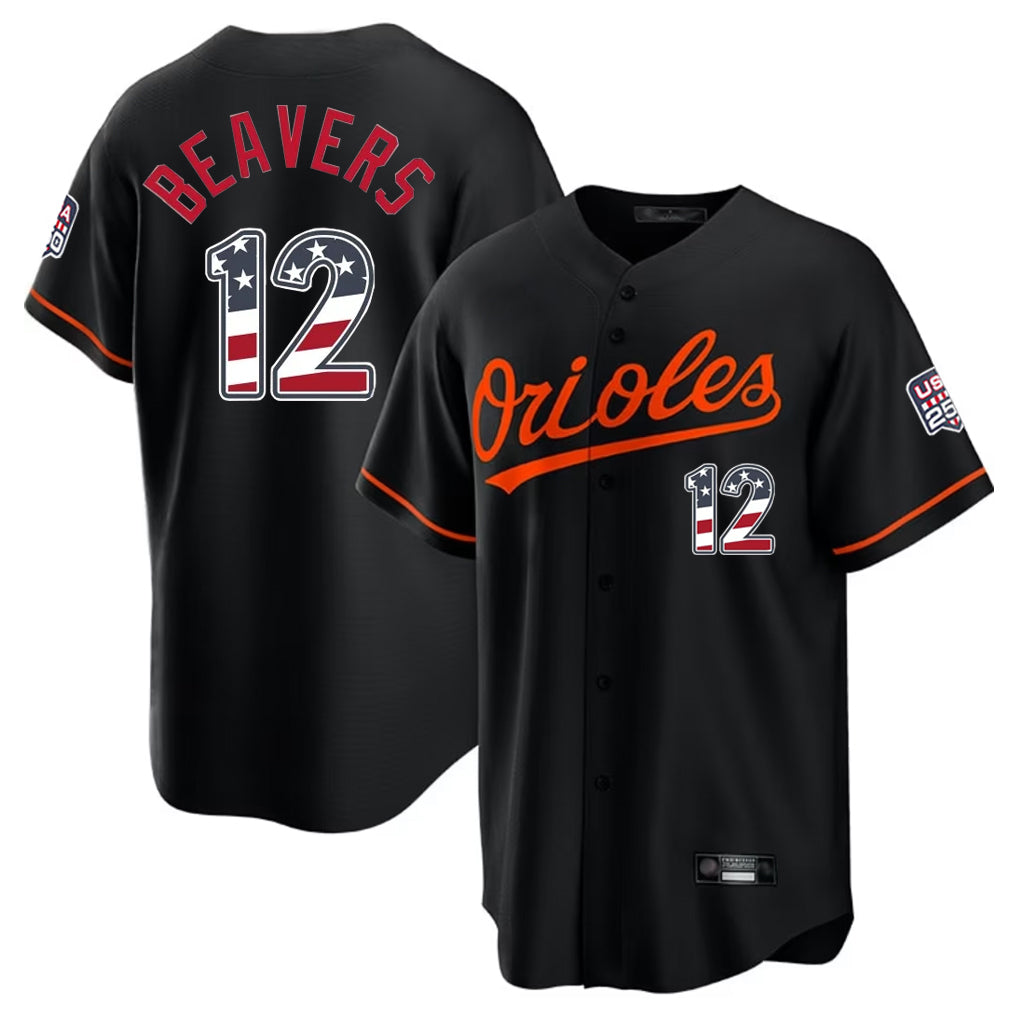 Boles B.Orioles #12 Dylan Beavers Player Black USA 250 Fourth of July Home Game Stitched Jerseys