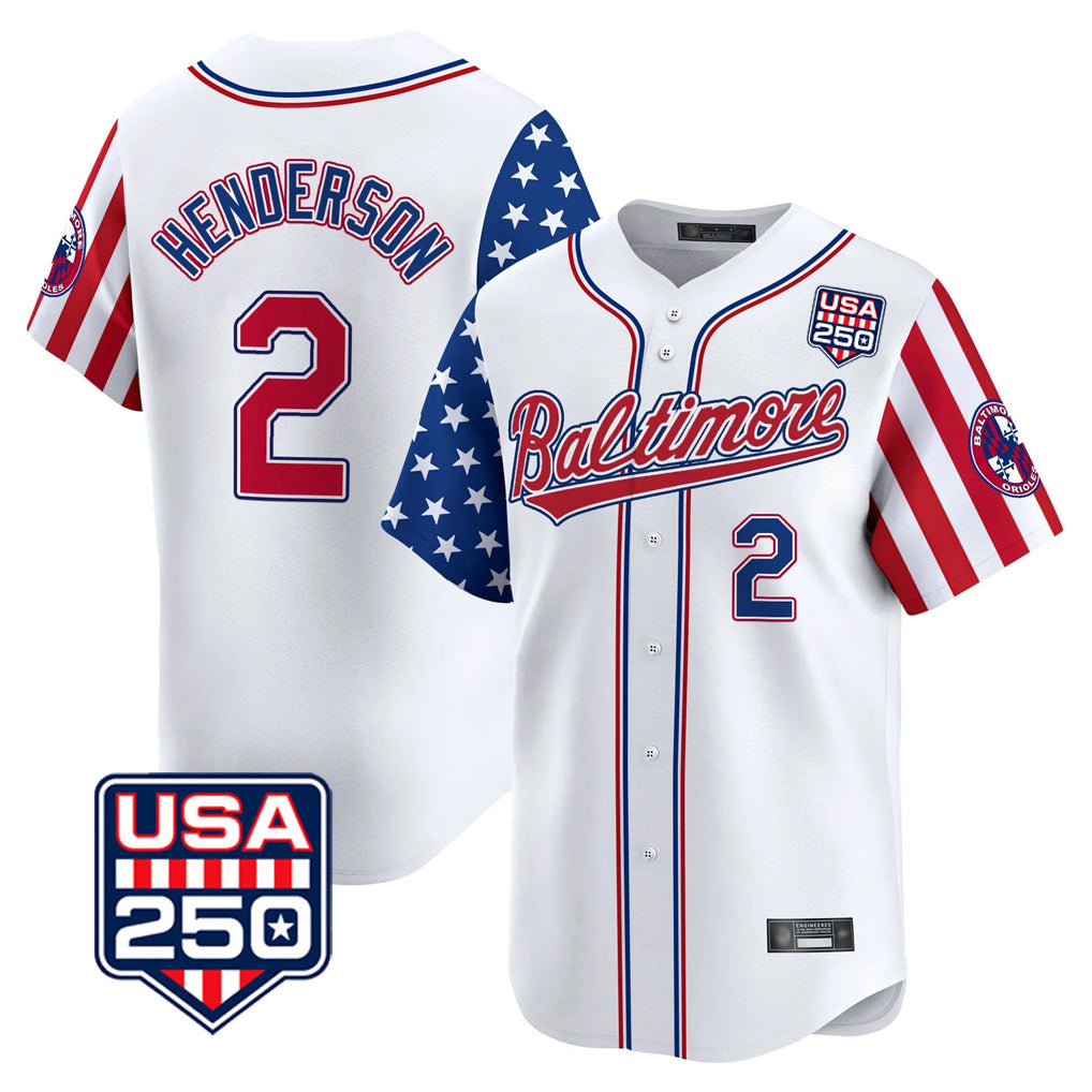 Boles B.Orioles #2 Gunnar Henderson Player White USA 250 Independence Day Vapor Premier Limited Home Game Stitched Jerseys