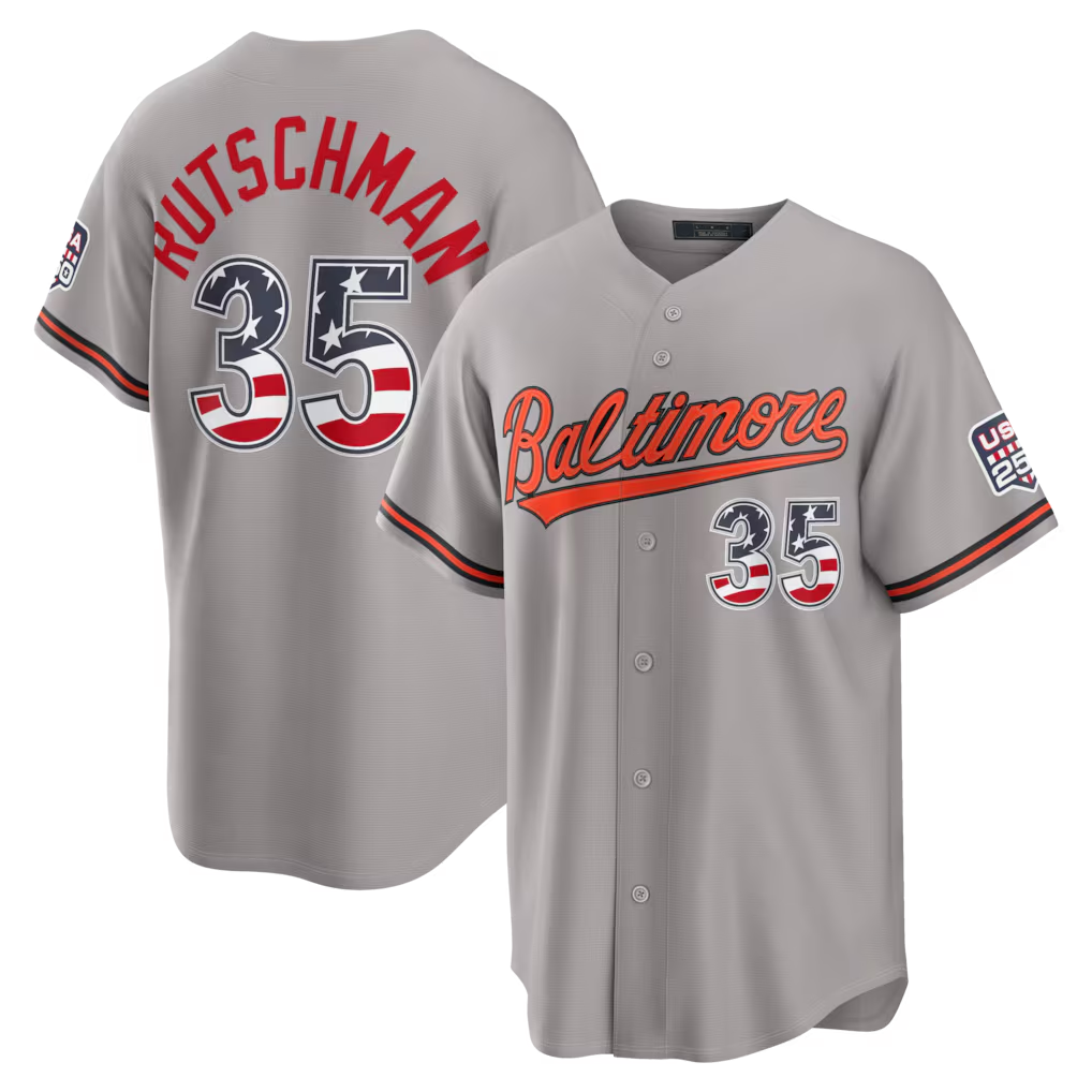 Boles B.Orioles #35 Adley Rutschman Gray USA 250 Fourth of July Road Stadium Jersey