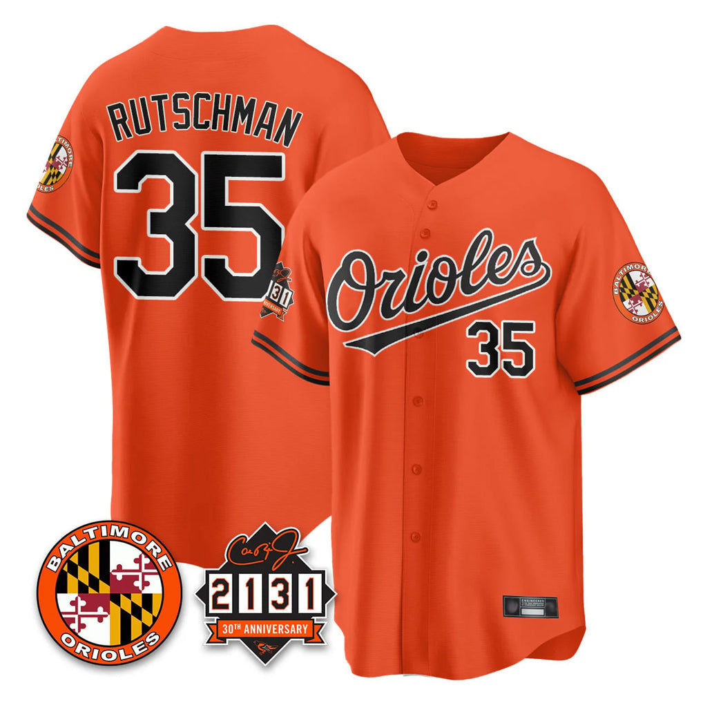 Boles B.Orioles #35 Adley Rutschman Orange 30th Anniversary of 2131 Home Game Stitched Jerseys