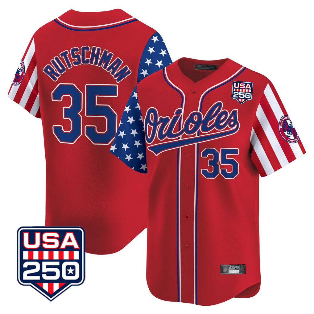 Boles B.Orioles #35 Adley Rutschman Red USA 250 Independence Day Vapor Premier Limited Home Game Stitched Jerseys