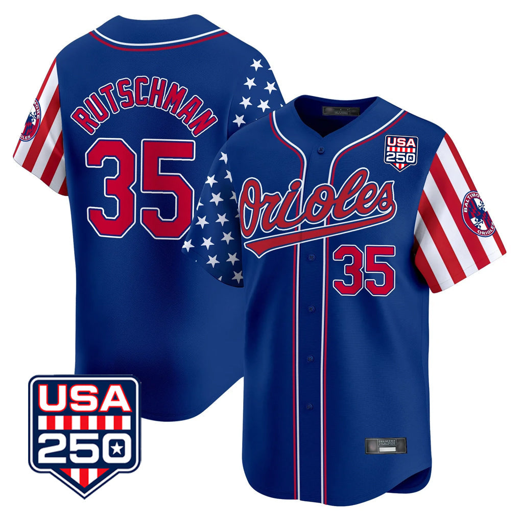 Boles B.Orioles #35 Adley Rutschman Royal USA 250 Independence Day Vapor Premier Limited Home Game Stitched Jerseys