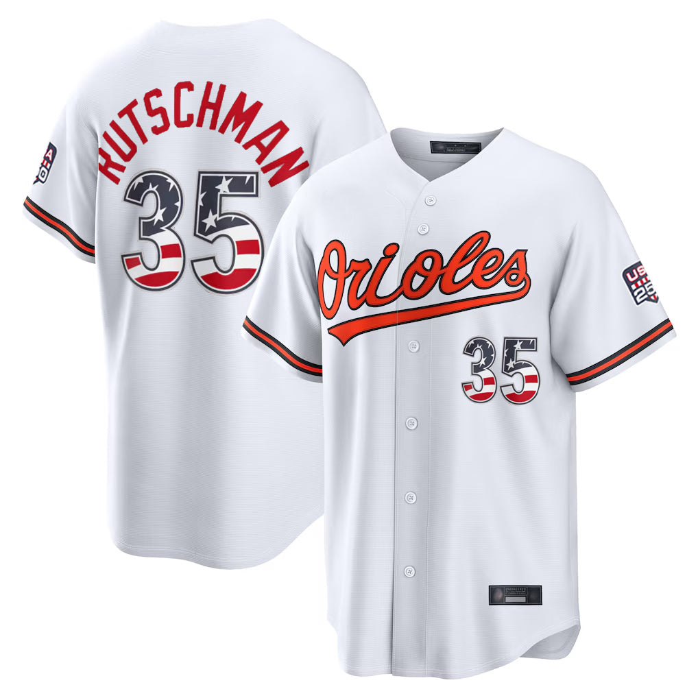 Boles B.Orioles #35 Adley Rutschman White USA 250 Fourth of July Home Game Stitched Jerseys
