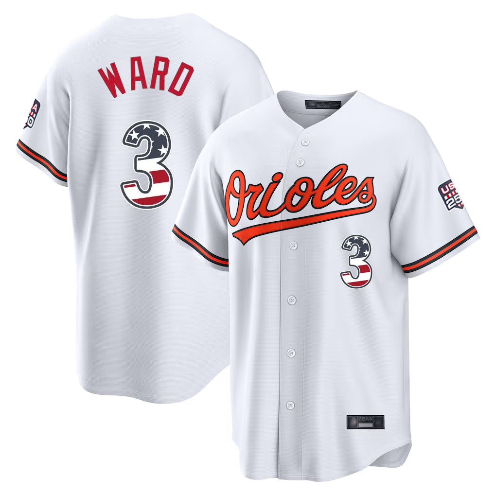 Boles B.Orioles #3 Taylor Ward Player White USA 250 Fourth of July Home Game Stitched Jerseys