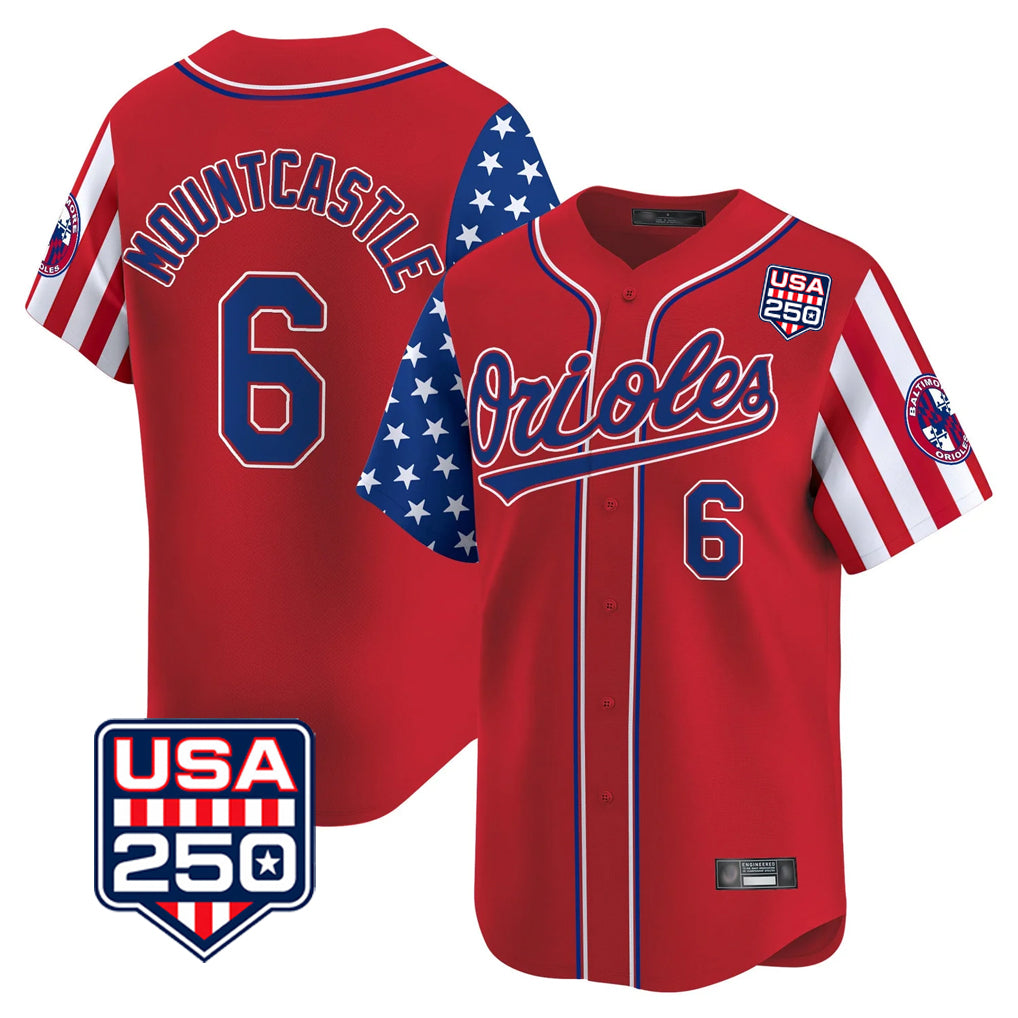 Boles B.Orioles #6 Ryan Mountcastle Player Red USA 250 Independence Day Vapor Premier Limited Home Game Stitched Jerseys