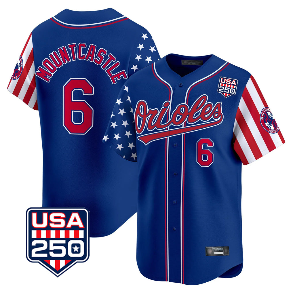 Boles B.Orioles #6 Ryan Mountcastle Player Royal USA 250 Independence Day Vapor Premier Limited Home Game Stitched Jerseys