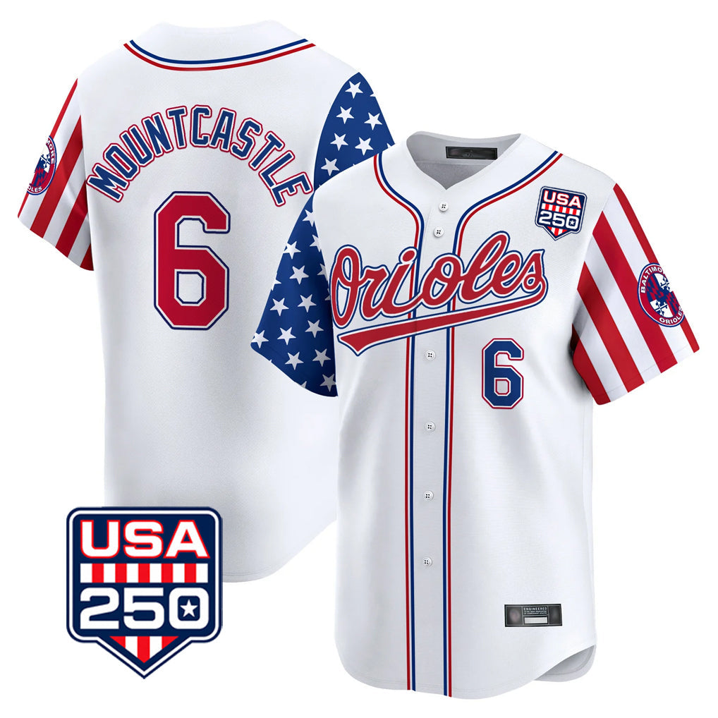 Boles B.Orioles #6 Ryan Mountcastle Player White USA 250 Independence Day Vapor Premier Home Game Stitched Jerseys