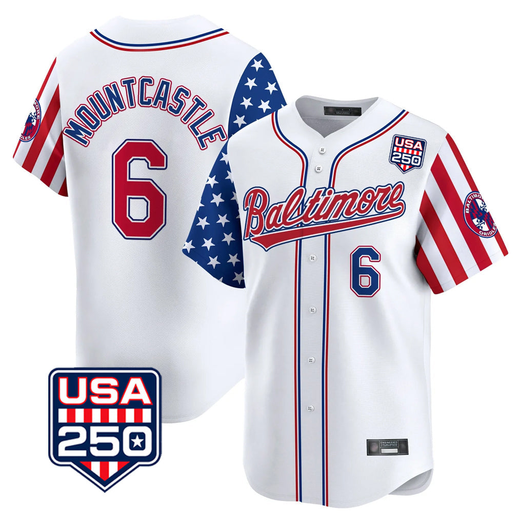 Boles B.Orioles #6 Ryan Mountcastle Player White USA 250 Independence Day Vapor Premier Limited Home Game Stitched Jerseys