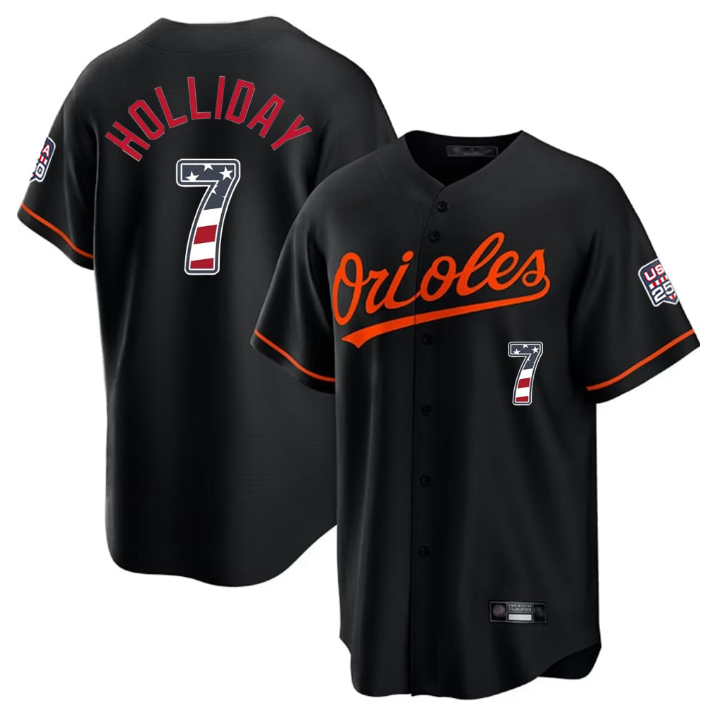 Boles B.Orioles #7 Jackson Holliday Player Black USA 250 Fourth of July Home Game Stitched Jerseys