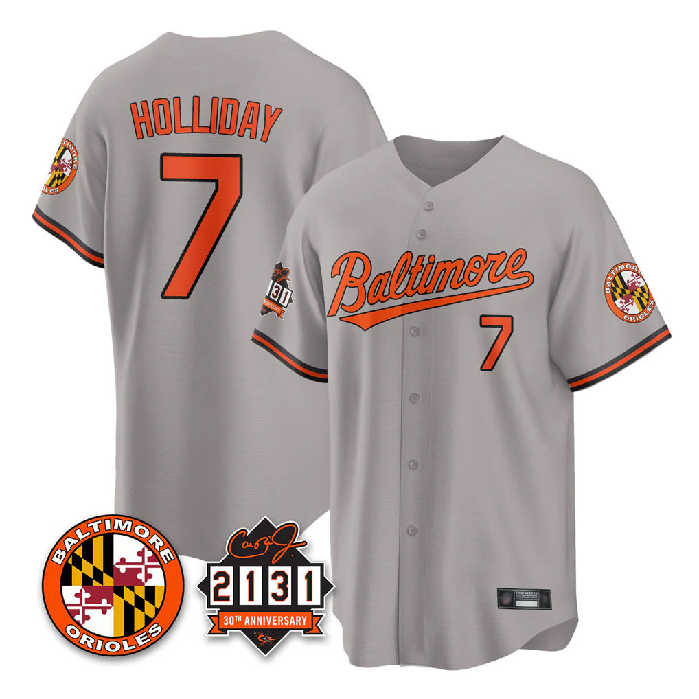 Boles B.Orioles #7 Jackson Holliday Player Gray 30th Anniversary of 2131 Home Game Stitched Jerseys