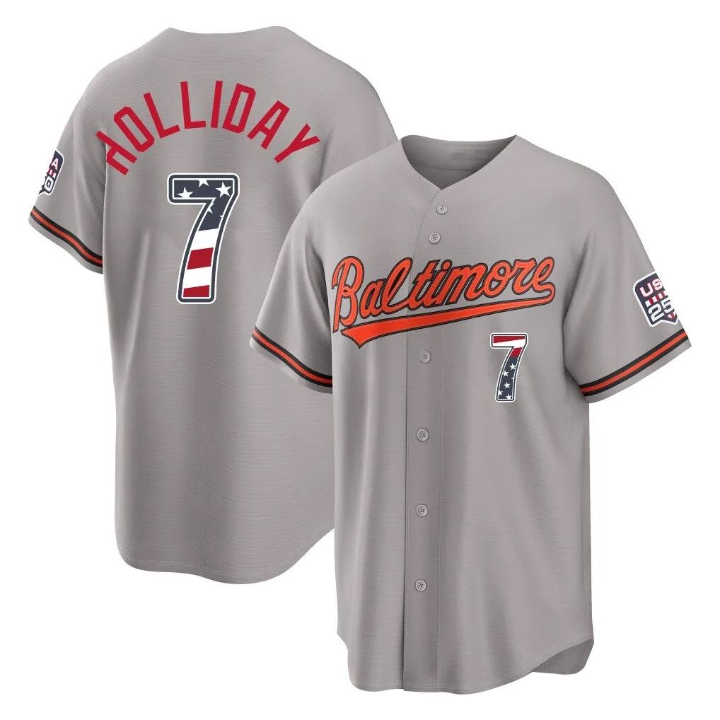 Boles B.Orioles #7 Jackson Holliday Player Gray USA 250 Fourth of July Home Game Stitched Jerseys