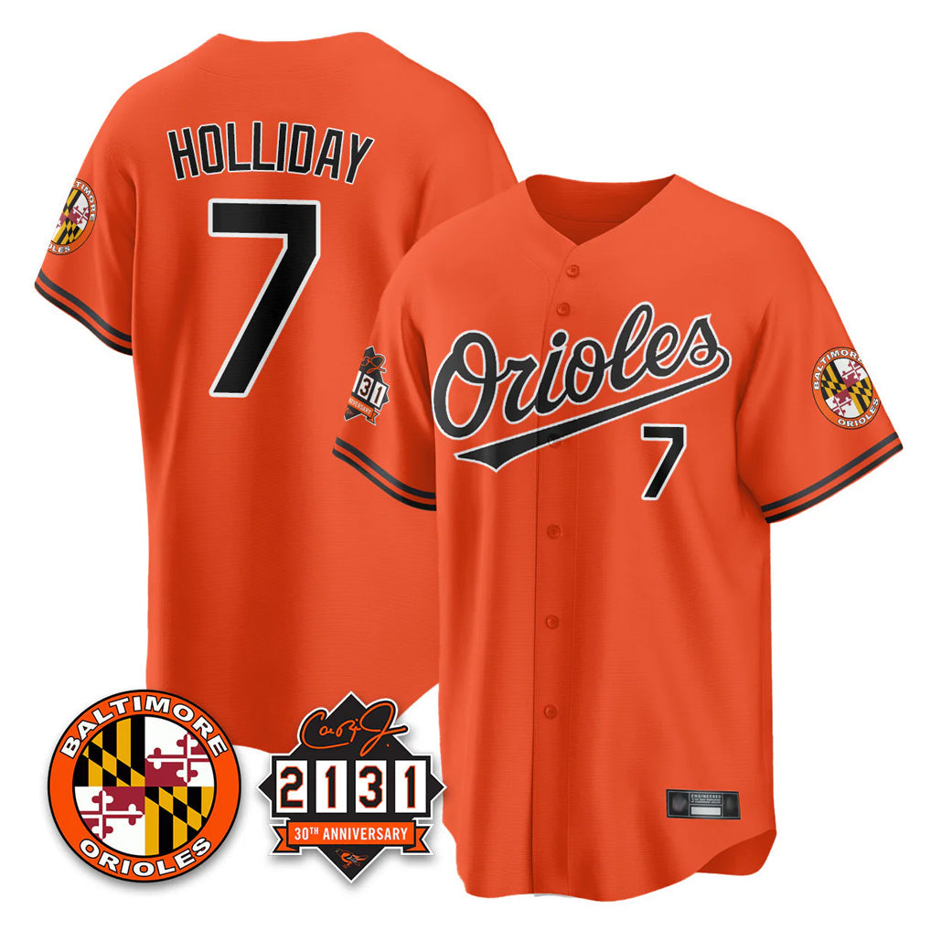 Boles B.Orioles #7 Jackson Holliday Player Orange 30th Anniversary of 2131 Home Game Stitched Jerseys
