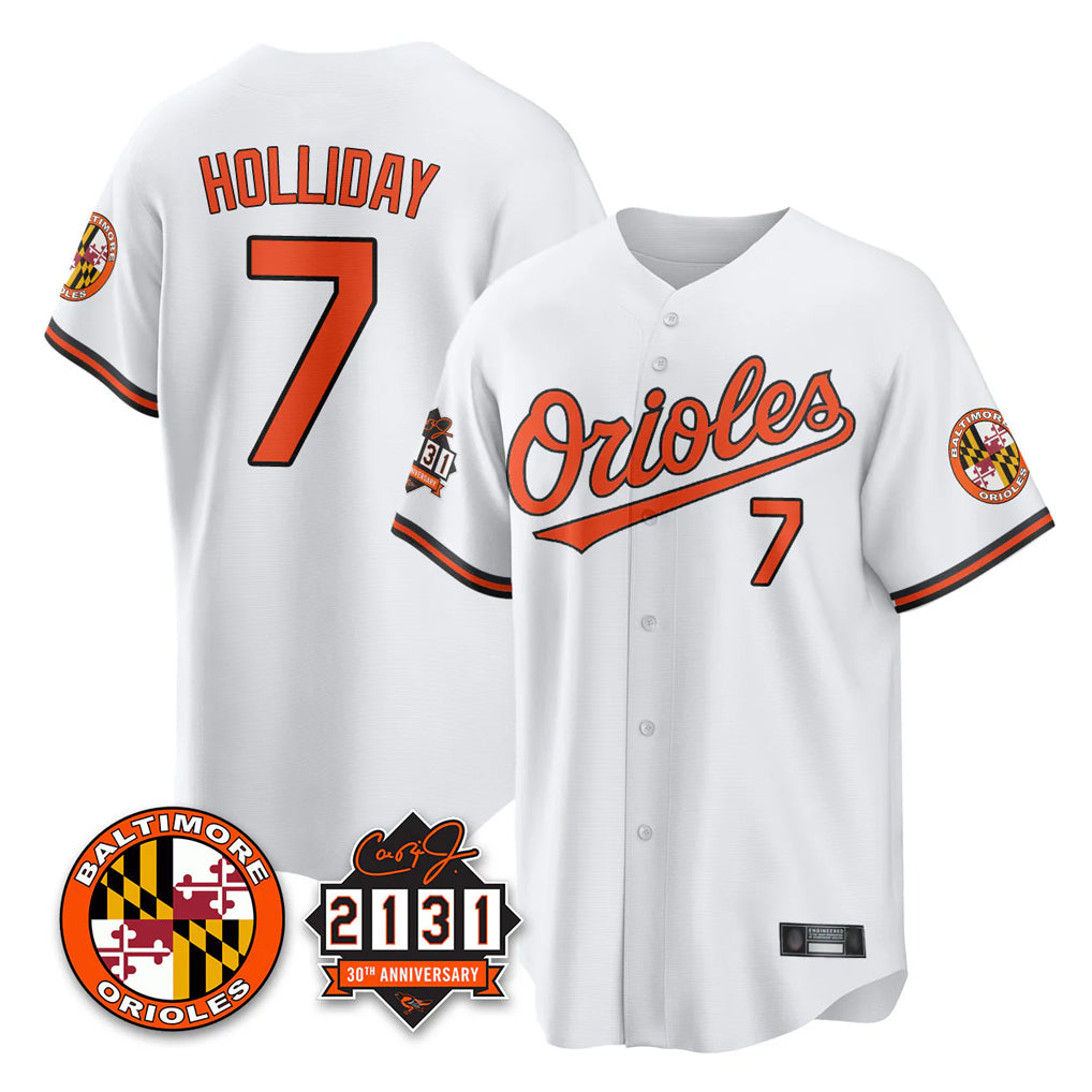Boles B.Orioles #7 Jackson Holliday Player White 30th Anniversary of 2131 Home Game Stitched Jerseys